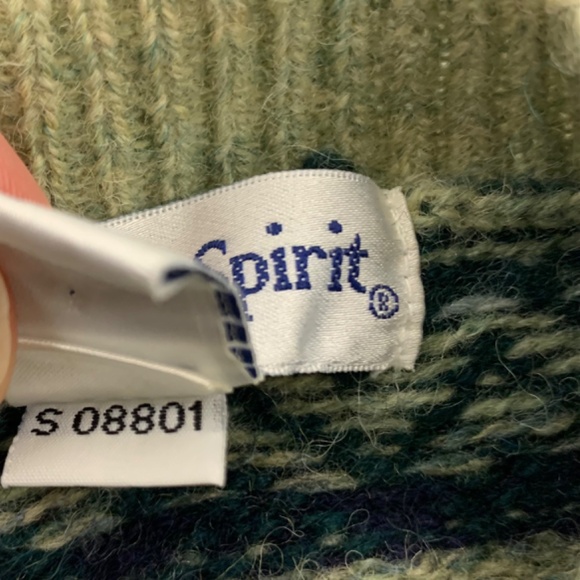 Vintage Green striped Nordic/fair isle wool button up sweater cardigan cabincore - Picture 9 of 9